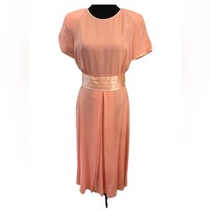 Talbots Vintage 1990s peachy pink Tea‎ dress ladies size 8 detachable silk bow